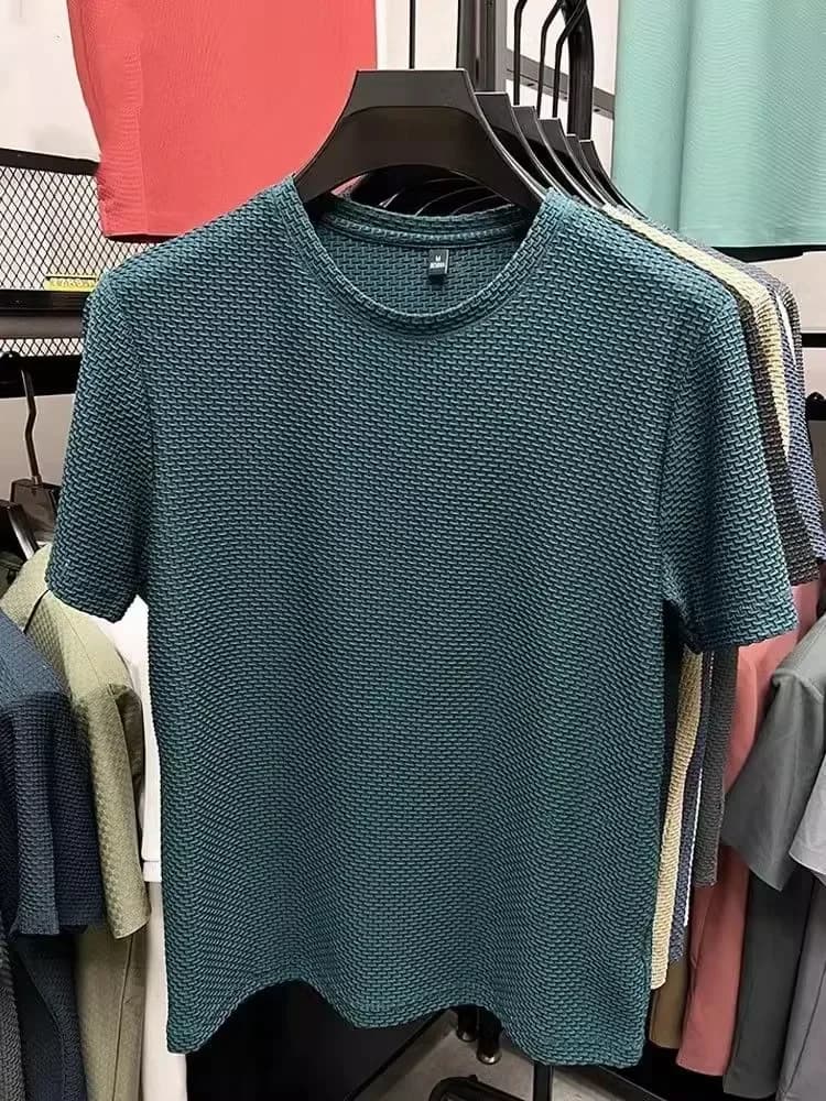 T-shirt à manches courtes en maille de bambou pour hommes, en soie glacée, décontracté, polyvalent, élastique, amincissant, été — 6/10