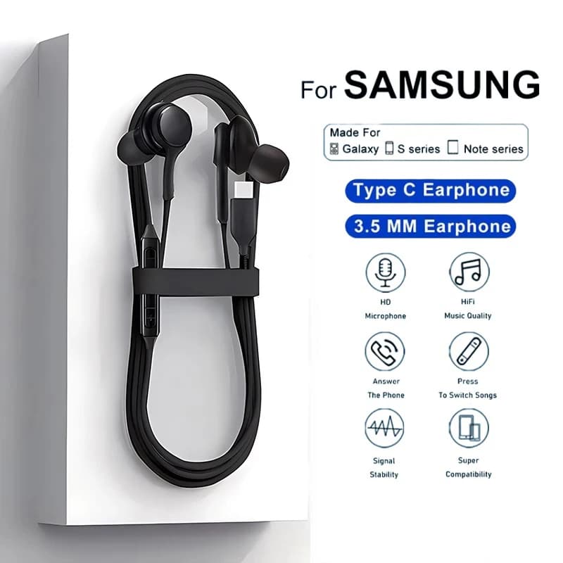 Écouteurs filaires de Type C pour Samsung Galaxy S23 S21 S22 Ultra Plus, écouteurs de 3.5mm, accessoires A54 A34 A53 A53