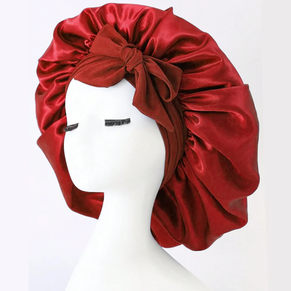 InjBonnet réglable en satin pour hommes et femmes, bonnet pour dormir, cheveux, bande lourde — 6/10