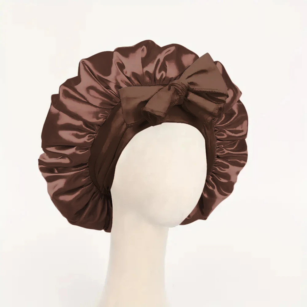 InjBonnet réglable en satin pour hommes et femmes, bonnet pour dormir, cheveux, bande lourde — 9/10