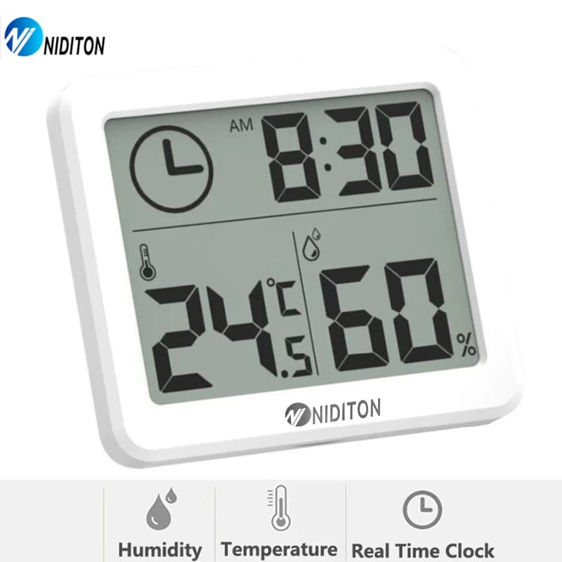 NIDIBOU- Horloge numérique de bureau avec température et humidité, horloges murales pour la maison, la cuisine, le bureau, les décorations