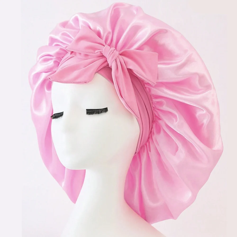 InjBonnet réglable en satin pour hommes et femmes, bonnet pour dormir, cheveux, bande lourde — 5/10