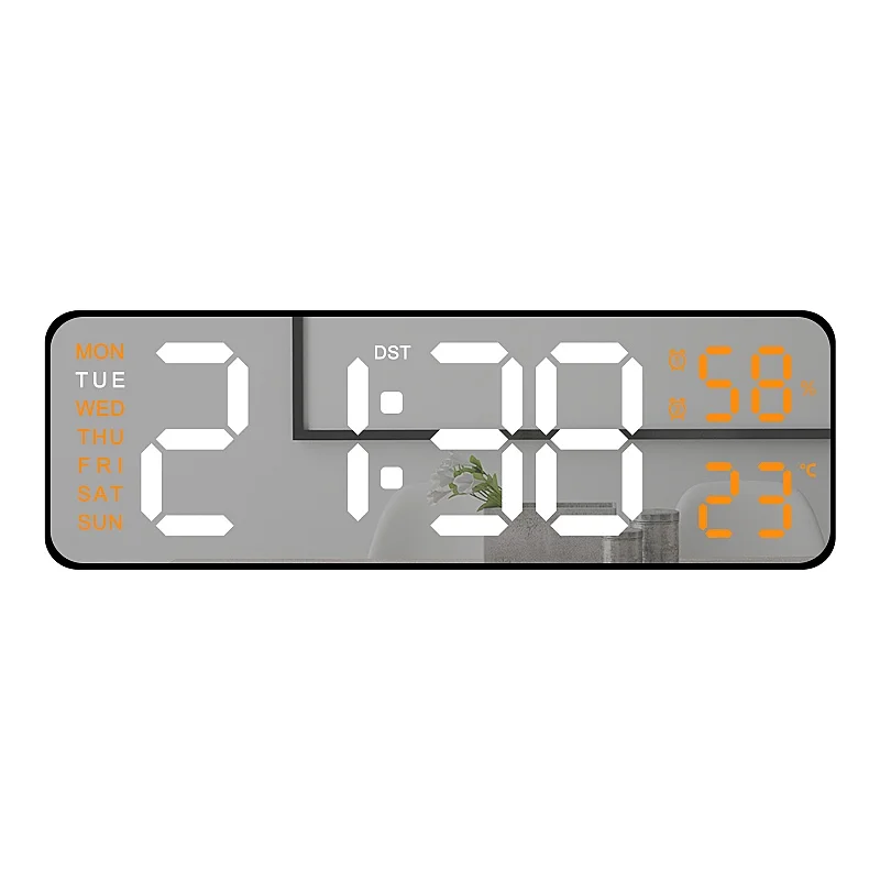 Grande horloge murale numérique de 9 pouces, alimentée par USB, température et humidité, variateur automatique, horloge de Table DST, réveil électronique LED 12/24H — 7/10