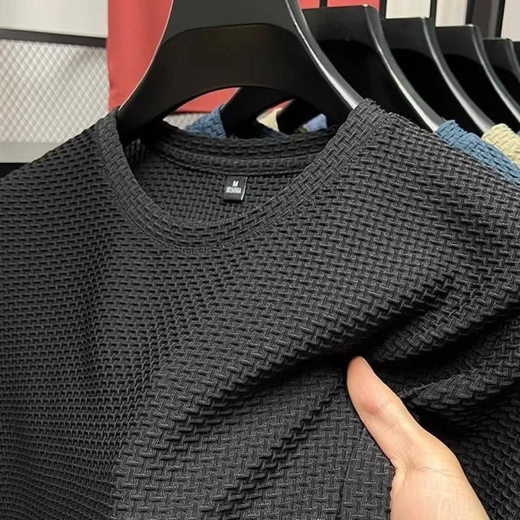 T-shirt à manches courtes en maille de bambou pour hommes, en soie glacée, décontracté, polyvalent, élastique, amincissant, été — 10/10