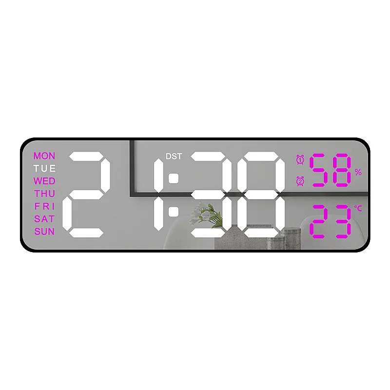 Grande horloge murale numérique de 9 pouces, alimentée par USB, température et humidité, variateur automatique, horloge de Table DST, réveil électronique LED 12/24H — 8/10