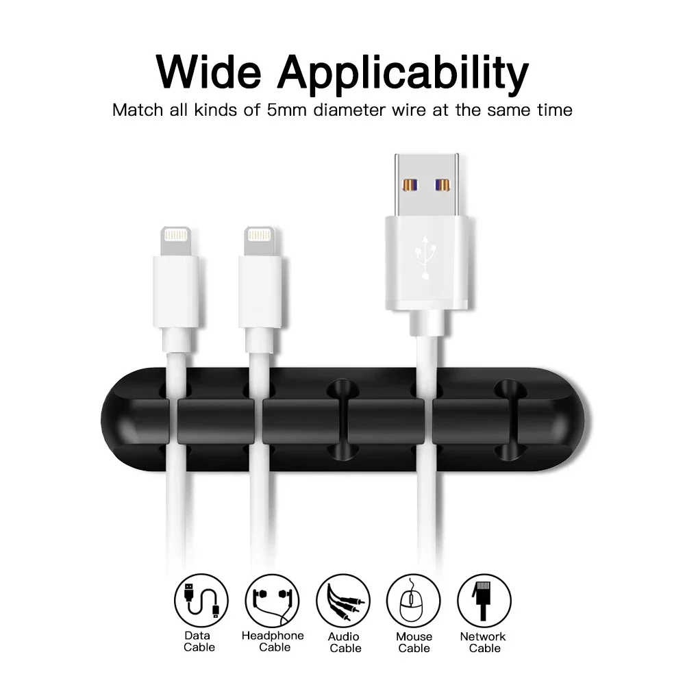 Organizador de cabo usb de silicone, enrolador de cabo de carregamento usb, clipes de gerenciamento arrumado, suporte de cabo de mouse, acessórios para fone de ouvido — 3/10