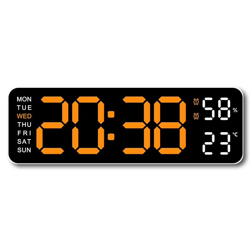 Grande horloge murale numérique de 9 pouces, alimentée par USB, température et humidité, variateur automatique, horloge de Table DST, réveil électronique LED 12/24H — 10/10