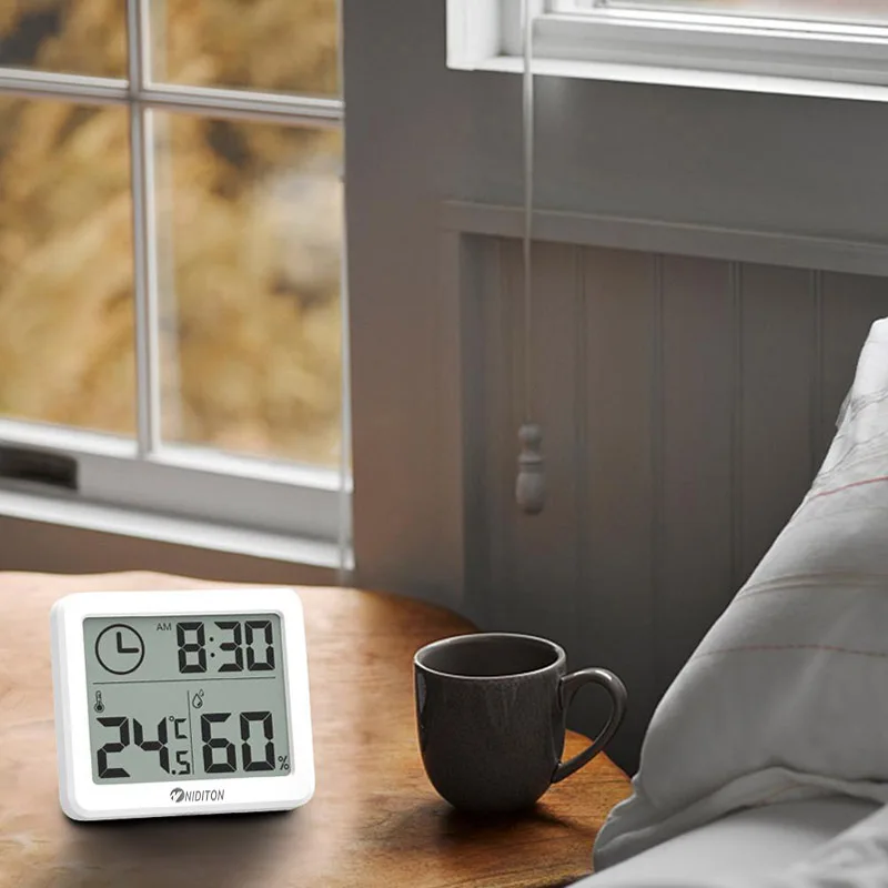 NIDIBOU- Horloge numérique de bureau avec température et humidité, horloges murales pour la maison, la cuisine, le bureau, les décorations — 2/8