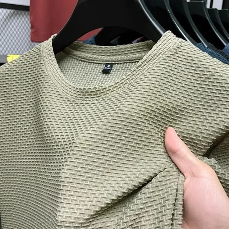 T-shirt à manches courtes en maille de bambou pour hommes, en soie glacée, décontracté, polyvalent, élastique, amincissant, été