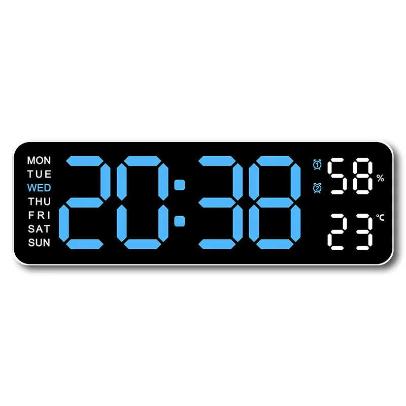 Grande horloge murale numérique de 9 pouces, alimentée par USB, température et humidité, variateur automatique, horloge de Table DST, réveil électronique LED 12/24H — 9/10
