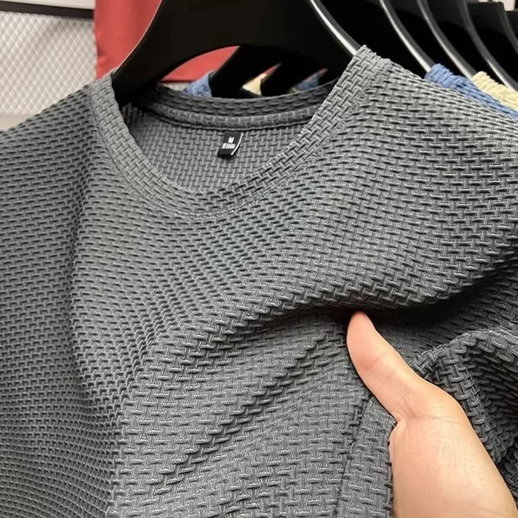 T-shirt à manches courtes en maille de bambou pour hommes, en soie glacée, décontracté, polyvalent, élastique, amincissant, été — 5/10