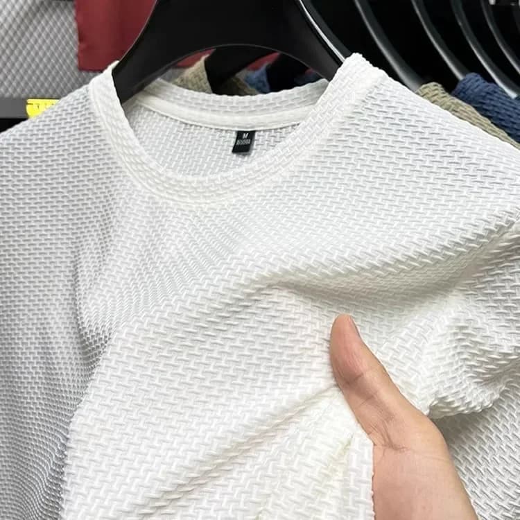 T-shirt à manches courtes en maille de bambou pour hommes, en soie glacée, décontracté, polyvalent, élastique, amincissant, été — 3/10