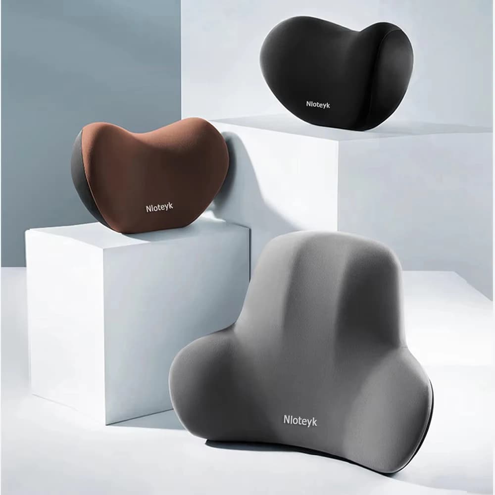 Oreiller de cou de voiture en mousse à mémoire de forme, protection lombaire du dos, coussin respirant pour appui-tête de voiture, soulage le Stress, oreiller de siège de voiture — 6/10