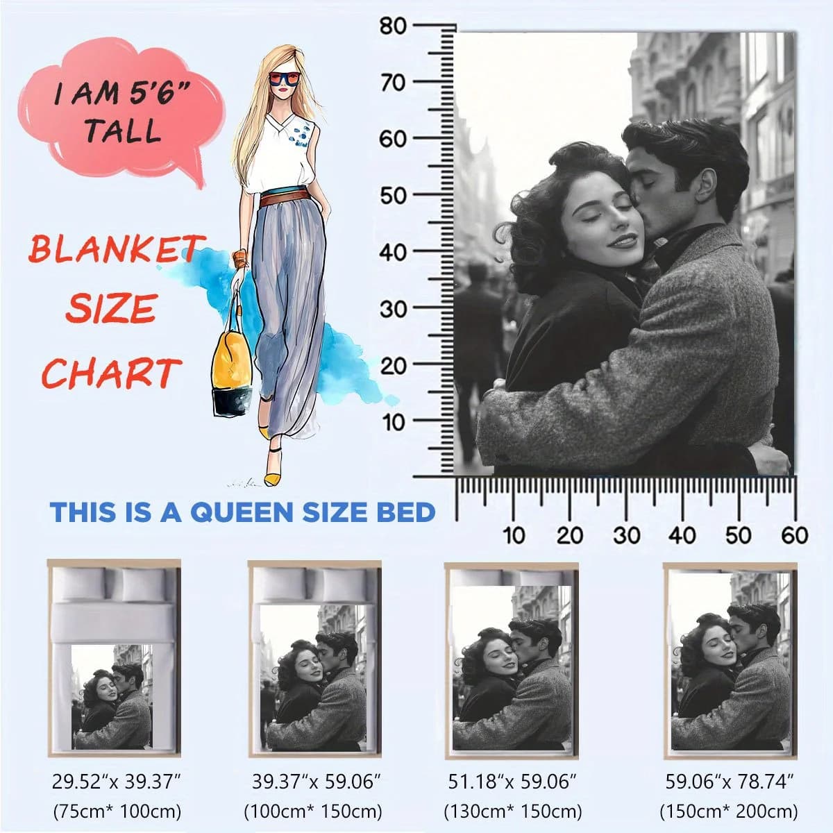 1 couverture personnalisée avec photo DIY pour votre proche - Couverture en flanelle avec photo personnalisée, douce et chaude, adaptée au canapé, au lit, au bureau, à la voiture et aux voyages en plein air - Un cadeau pour hommes et femmes, adapté à toutes les saisons — 3/6