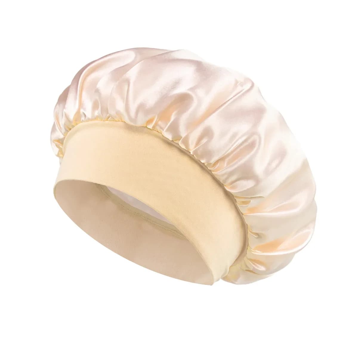 Bonnet en Satin pour femmes, pour dormir, soins capillaires, Bonnets en soie, solide, à larges bords, avec bande élastique souple — 7/10