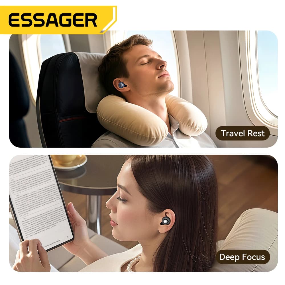 ESSAGER Bouchons d'oreille antibruit pour dormir Bouchons d'oreilles de sommeil en silicone souple Écouteurs à réduction de bruit pour le sommeil Travail Étude Voyage — 4/9