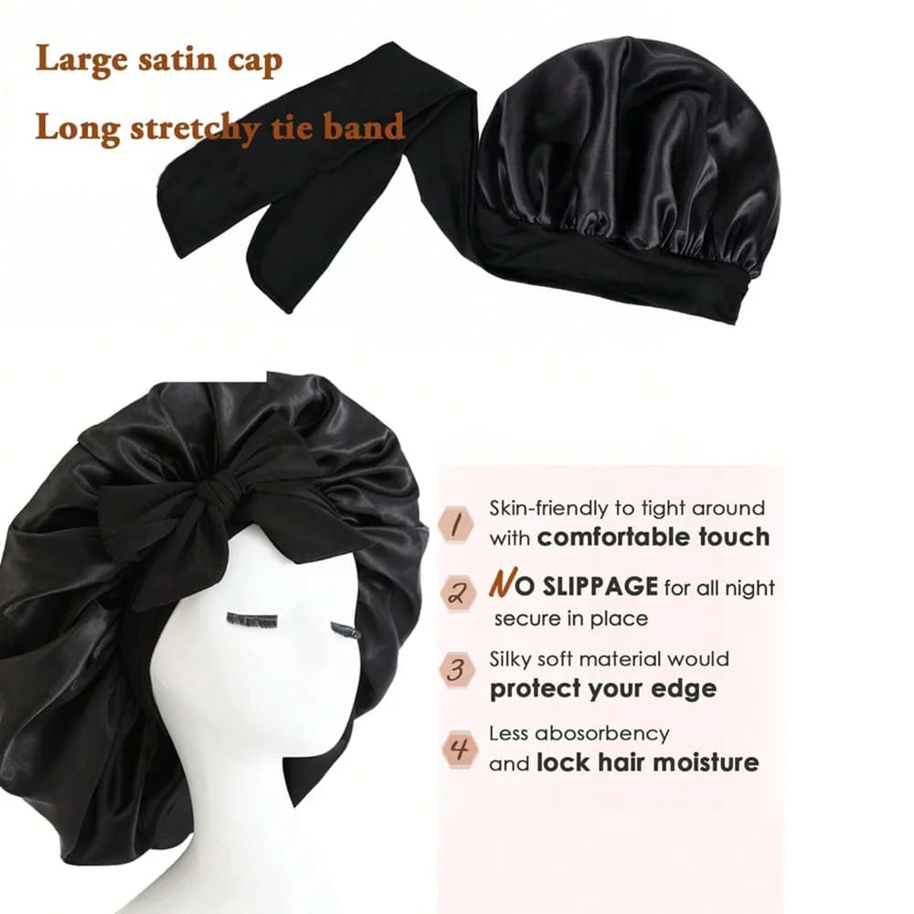 InjBonnet réglable en satin pour hommes et femmes, bonnet pour dormir, cheveux, bande lourde — 3/10
